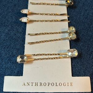 Anthropologie Gold Hair Pins with Crystal Accents